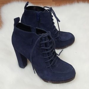 Dolce Vita navy Blue Suede Ankle Boots side Zip
